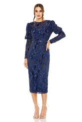Tea Length Long Sleeve Formal Dress