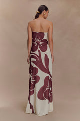Amaya Strapless Chiffon Maxi Dress - Chocolate Deco Fleur Print